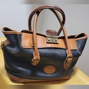 Dooney & Bourke Tan Blue Leather Rare Vintage Handbag 90s